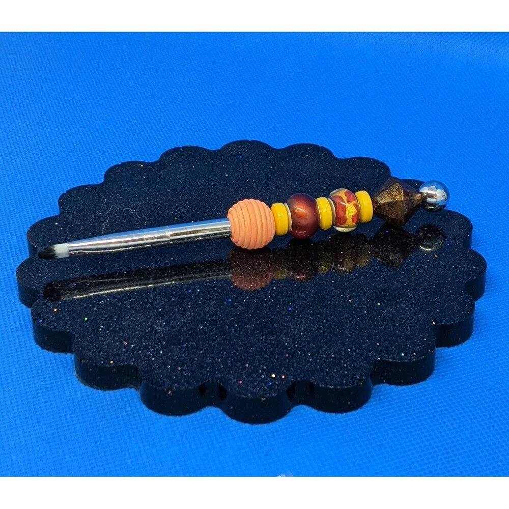 Eye Makeup Brush - Orange, Yellow, Brown, Beaded, Handmade, Gift Idea, New